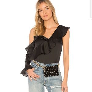 Lovers + Friends x Revolve black satin top